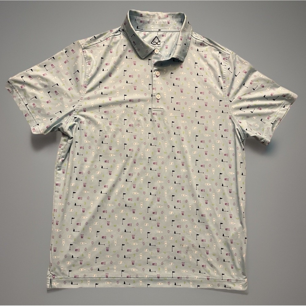 Deolax Short Sleeve Golf Polo Shirt Blue Golf Cocktail All Over AOP Large JBHS